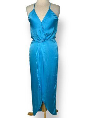 Young Fabulous Broke (YFB) Siren Slip Dress Halter Racer Back Teal Blue Sz XS